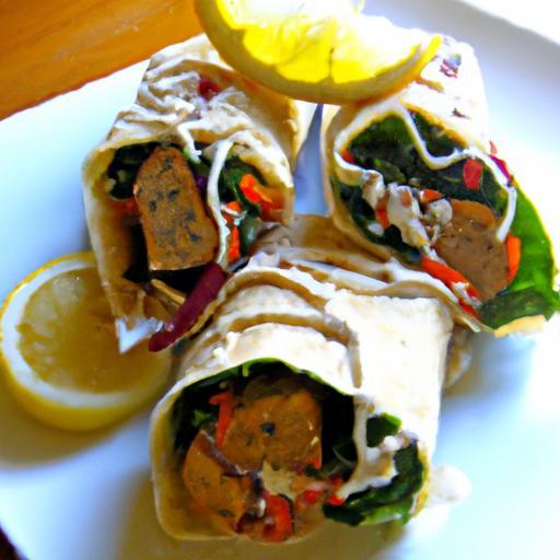 Fresh Vegan Tofu & Veggie Wraps Drizzled with Tahini Sauce