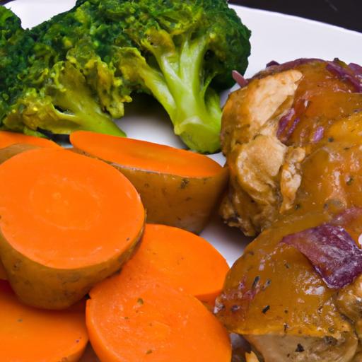 Oven-Baked Chicken Thighs with Sweet Potatoes & Broccoli Delight