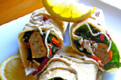 Fresh Vegan Tofu & Veggie Wraps Drizzled with Tahini Sauce