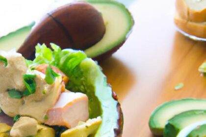 Creamy Chicken Salad Served Inside Avocado Bowls