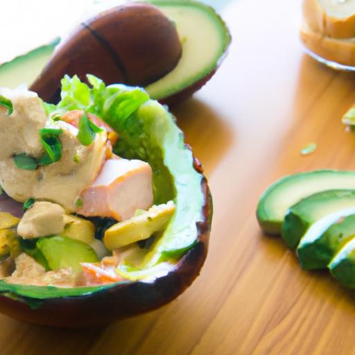 Creamy Chicken Salad Served Inside Avocado Bowls