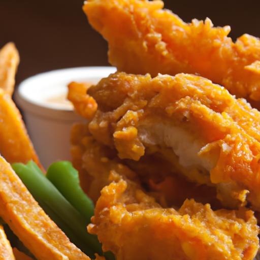 Crispy Chicken Tenders Paired with Sweet Potato Fries Delight