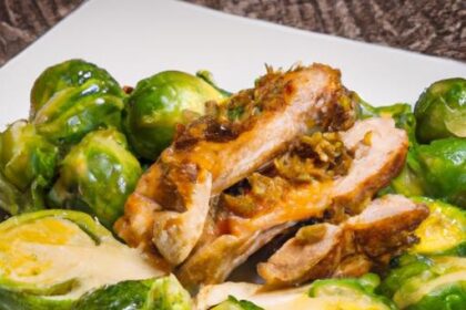 Golden Crispy Chicken Thighs Paired with Roasted Brussels Sprouts