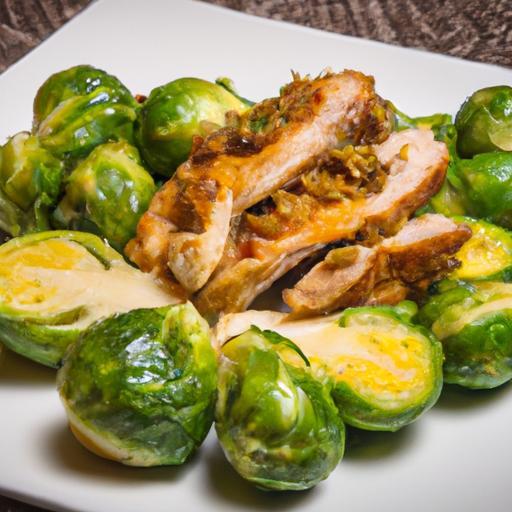 Golden Crispy Chicken Thighs Paired with Roasted Brussels Sprouts