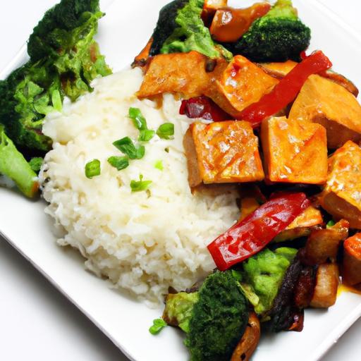 Savor Teriyaki Tofu with Rice and Vibrant Veggie Stir-Fry