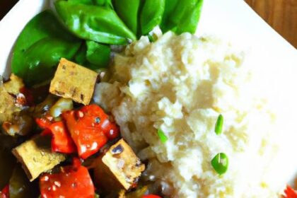 Flavorful Baked Tofu with Vibrant Veggies and Steamed Rice