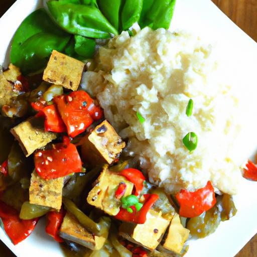 Flavorful Baked Tofu with Vibrant Veggies and Steamed Rice