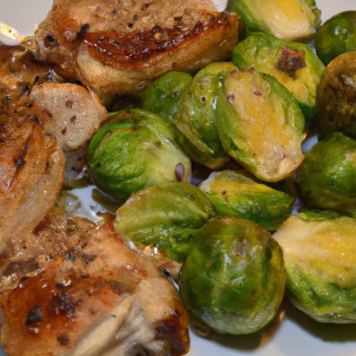 Golden Crispy Chicken Thighs Paired with Roasted Brussels Sprouts