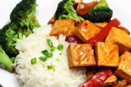 Savor Teriyaki Tofu with Rice and Vibrant Veggie Stir-Fry