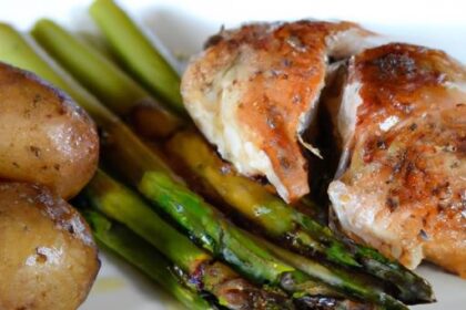 Golden Roasted Chicken with Crispy Potatoes & Fresh Asparagus