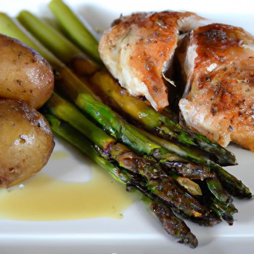 Golden Roasted Chicken with Crispy Potatoes & Fresh Asparagus