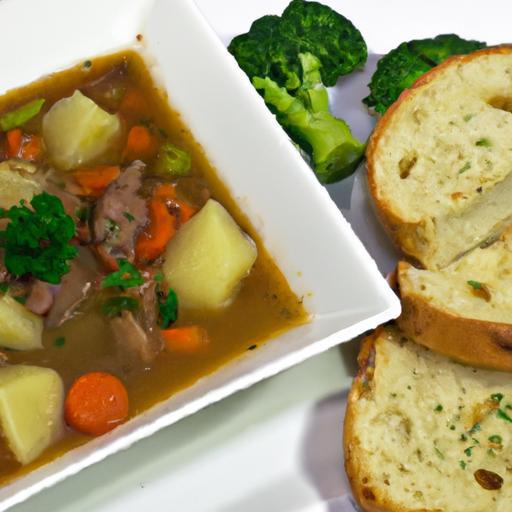 Hearty Beef & Veggie Soup Paired with Crispy Garlic Bread