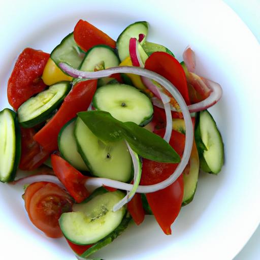 Fresh Flavors: Tomato & Cucumber Salad Drizzled with Olive Oil