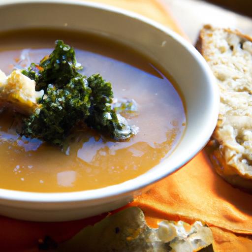 Hearty Sweet Potato & Kale soup Paired with Crispy Garlic Toast