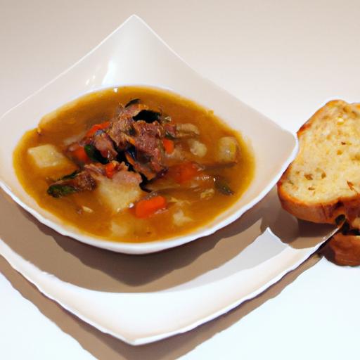 Hearty Beef & Veggie Soup Paired with Crispy Garlic Bread