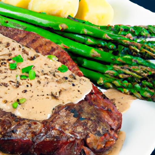 Savor the perfect Grilled Steak with Sweet Fries & Asparagus
