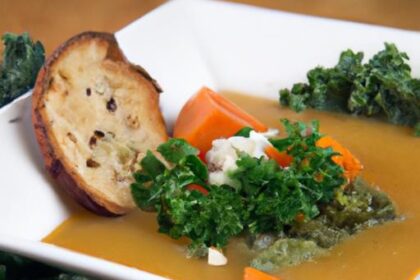 Hearty Sweet Potato & Kale Soup Paired with Crispy Garlic Toast