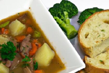 Hearty Beef & Veggie Soup Paired with Crispy Garlic Bread
