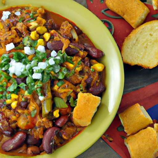 Hearty Veggie-Packed Chili with Classic Cornbread Twist