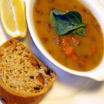 Hearty Lentil & Spinach Soup Paired with Crispy Garlic Bread