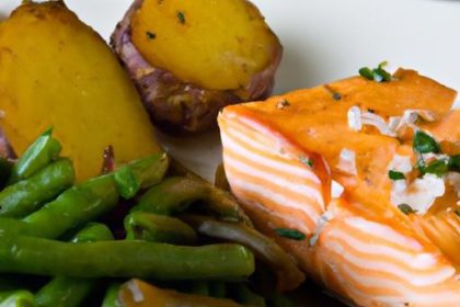 Wholesome Baked Salmon with Sweet Potato and Green Beans Delight