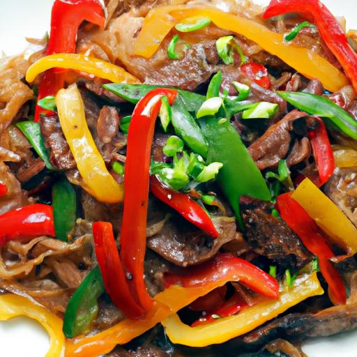 Sizzling Beef Stir-Fry with Bell Peppers & Rice Noodles Delight