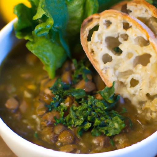 Hearty Lentil & Spinach Soup Paired with Crispy Garlic Bread