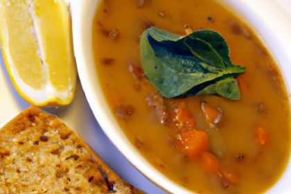 Hearty Lentil & Spinach Soup Paired with Crispy Garlic Bread