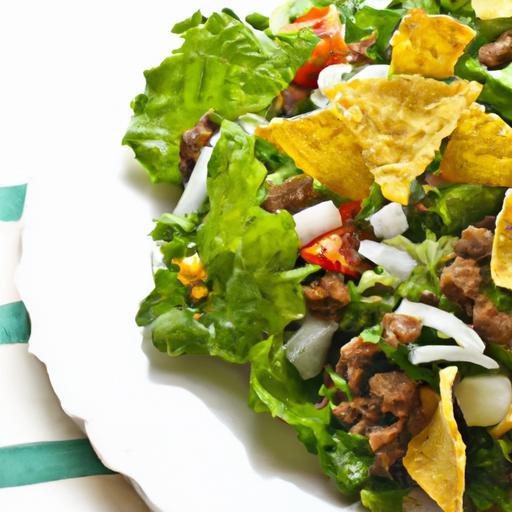 Crunchy Taco Salad Delight: Ground Beef, Lettuce & Cheese