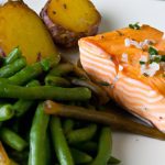 Wholesome Baked Salmon with Sweet Potato and Green Beans Delight