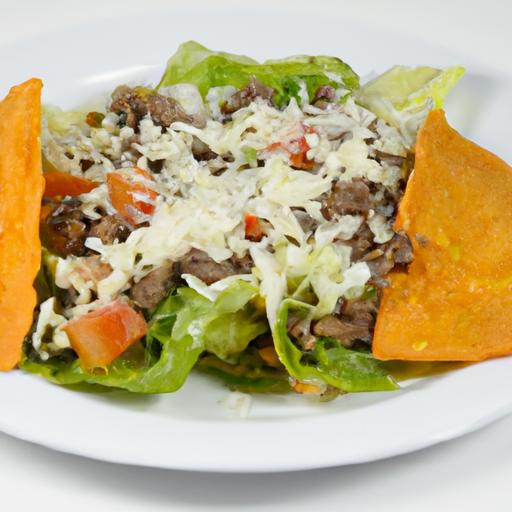 Crunchy Taco Salad Delight: Ground Beef, Lettuce & Cheese